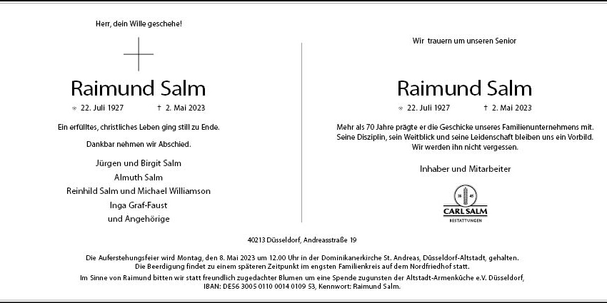 Salm Anzeige & Nachruf